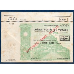 chèque postal de voyage, TB 5000 francs spécimen 1953