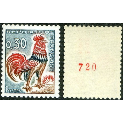Timbre France Yvert No 1331Ab  Numéro rouge variété Coq de Decaris