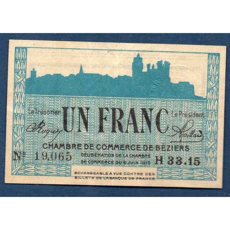 Bezier 1 franc TTB 9.6.1916 Pirot 27.15 Billet de la chambre de Commerce