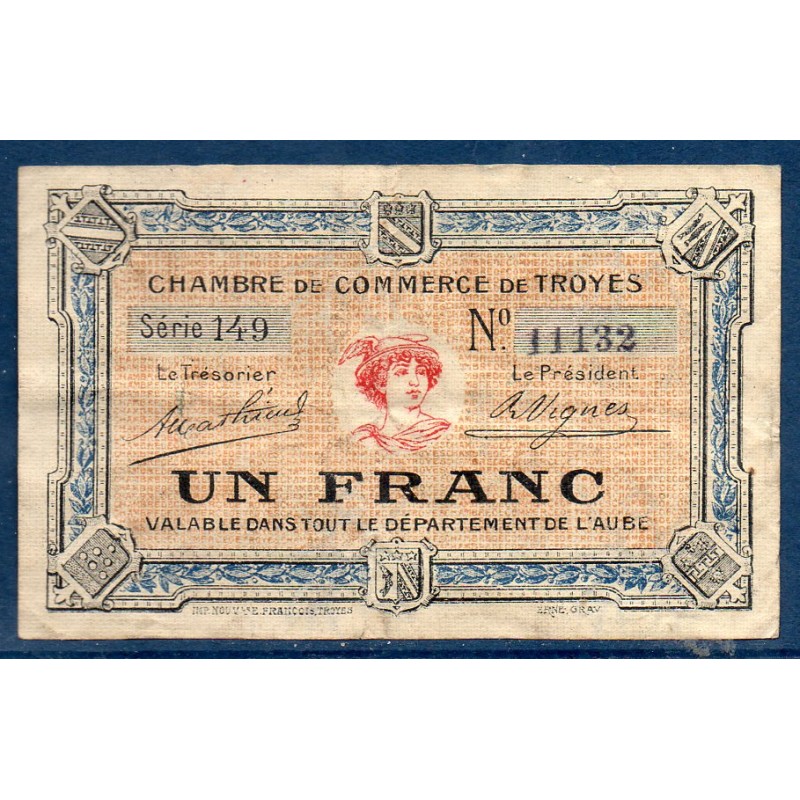 Troyes 1 franc TB 1.1.1921 Pirot 8 Billet de la chambre de Commerce