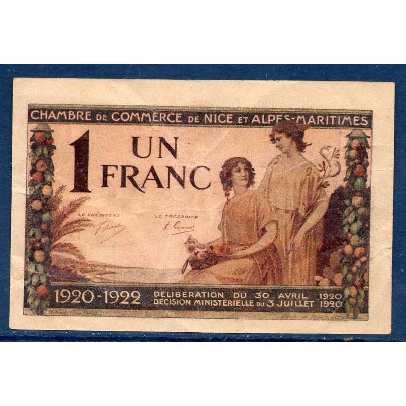 Nice et Alpes Maritimes 1 franc TTB 30.4.1920 Pirot 91.11 Billet de la chambre de Commerce