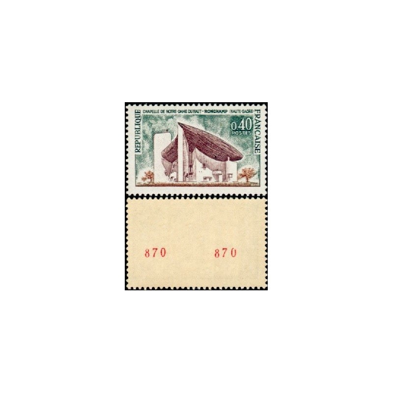 Timbre France Yvert No 1435b Romchamp variété  Numéro rouge