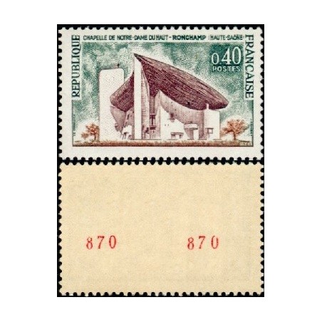 Timbre France Yvert No 1435b Romchamp variété  Numéro rouge