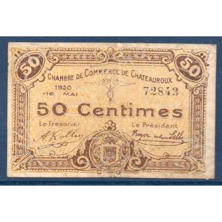 Chateauroux 50 centimes TTB 10.5.1920 Pirot 46.22 Billet de la chambre de Commerce