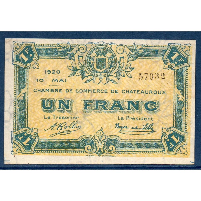 Chateauroux 1 franc TTB 10.5.1920 Pirot 46.23 Billet de la chambre de Commerce