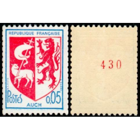 Timbre France Yvert No 1468b variété  numéro rouge de roulette Blason d'Auch