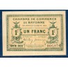 Bayonne 1 franc TTB 22.5.1916 Pirot 21.15 Billet de la chambre de Commerce