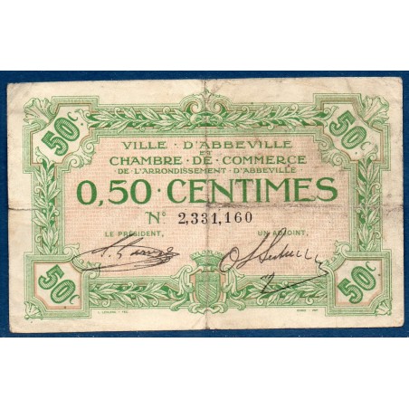 Abbeville 50 centimes TB non daté Pirot 1.19 Billet de la chambre de Commerce