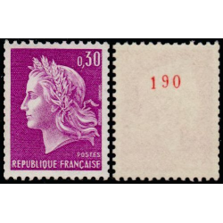 Timbre Yvert No 1536b France variété Marianne de Cheffer numéro rouge