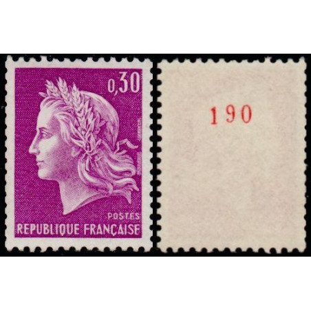 Timbre Yvert No 1536b France variété Marianne de Cheffer numéro rouge