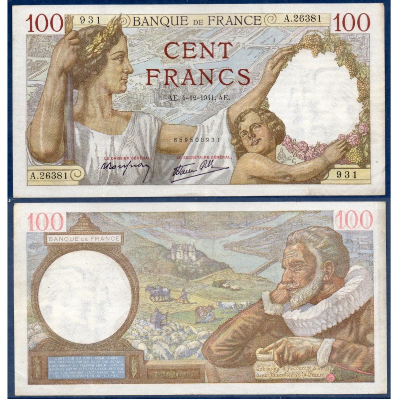 100 Francs Sully TTB 4.12.1941 Billet de la banque de France