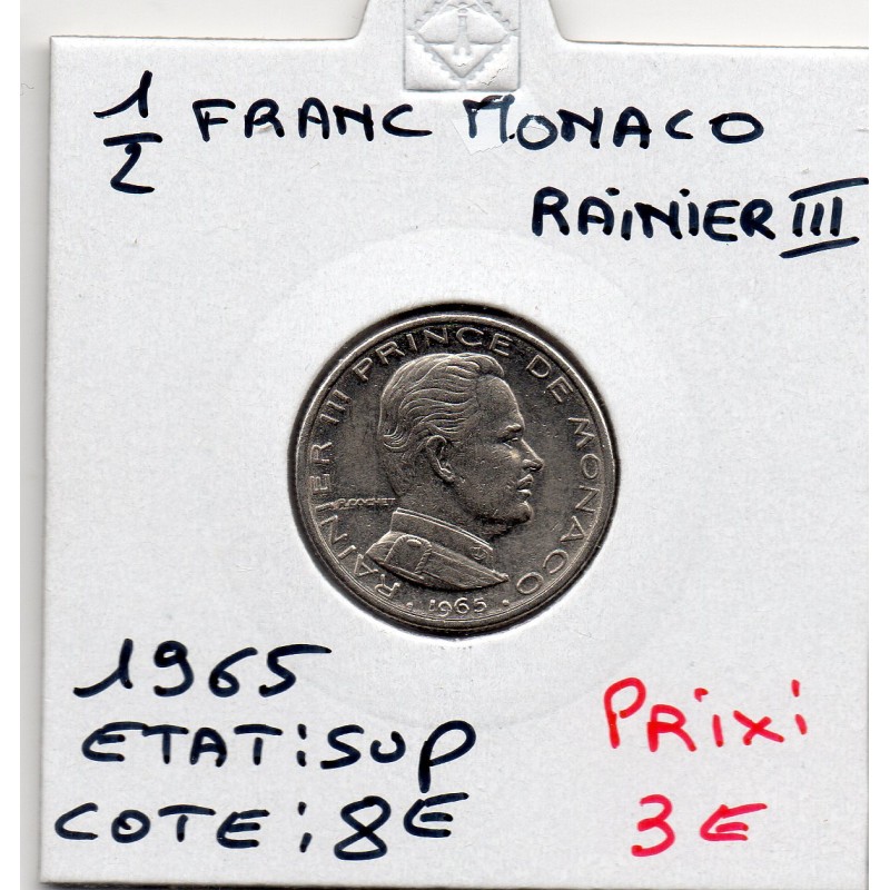 Monaco Rainier III 1/2 Franc 1965 Sup, Gad 149 pièce de monnaie