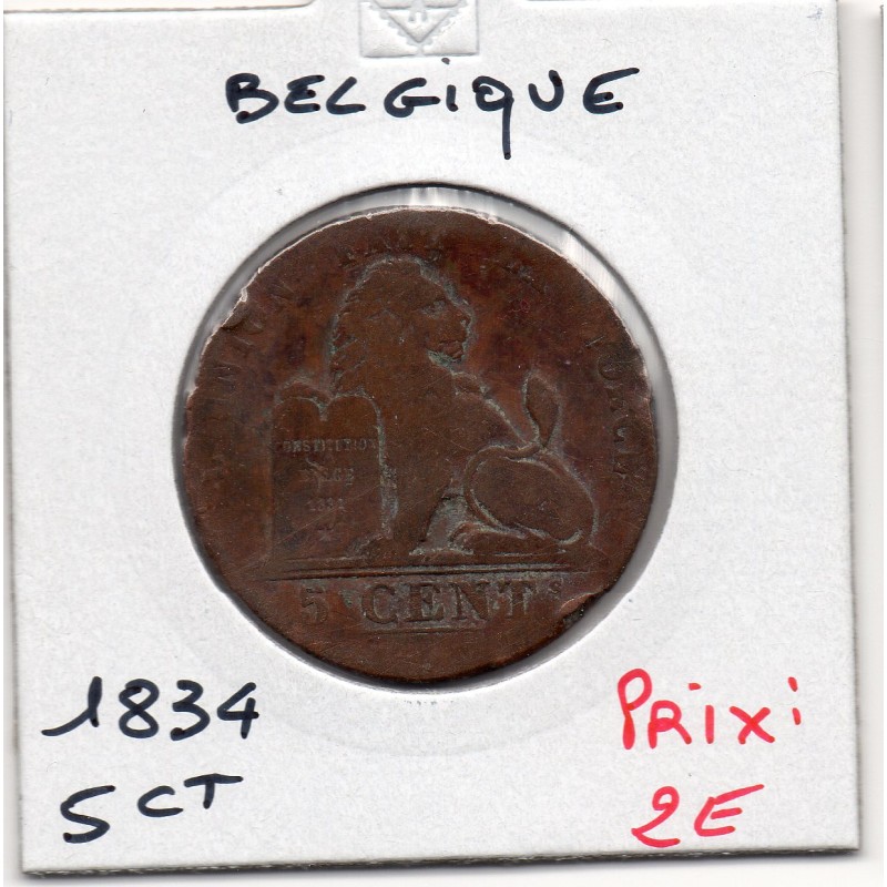 Belgique 5 centimes 1834 B, KM 5 pièce de monnaie