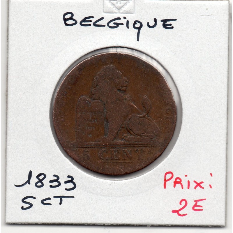 Belgique 5 centimes 1833 B, KM 5 pièce de monnaie