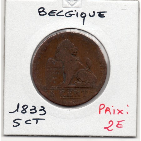 Belgique 5 centimes 1833 B, KM 5 pièce de monnaie