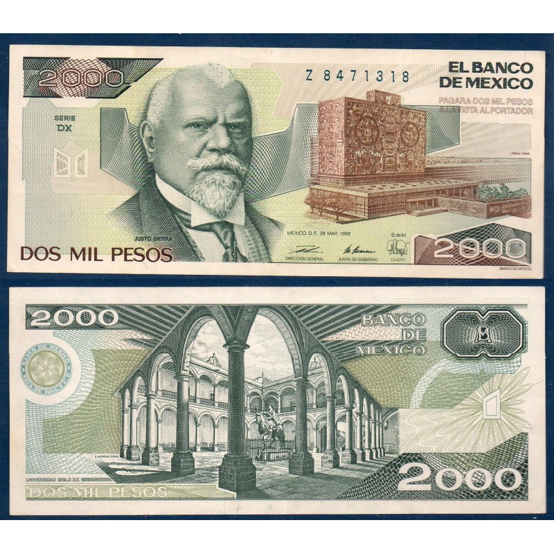 Mexique Pick N°86c, TTB Billet de Banque de 2000 pesos 1989