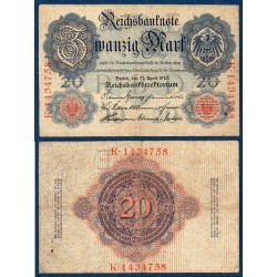 Allemagne Pick N°40c, TB Billet de banque de 20 Mark 1910