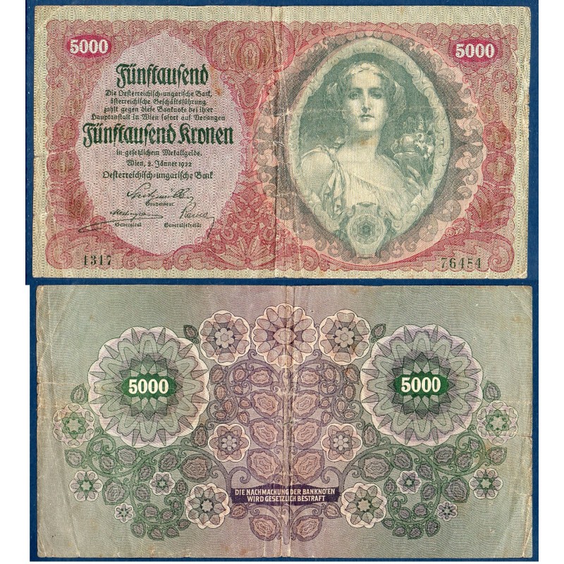 Autriche Pick N°79, Billet de banque de 5000 Kronen 1922