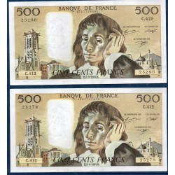 Paire 500 Francs Pascal Spl 5.7.1984 série 412 Billet de la banque de France