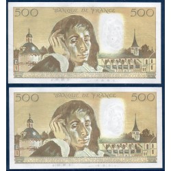 Paire 500 Francs Pascal Spl 5.7.1984 série 412 Billet de la banque de France