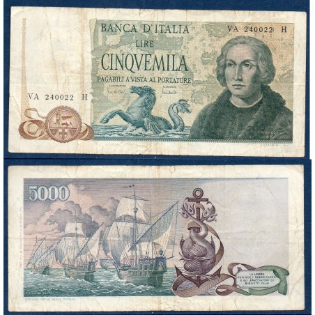 Italie Pick N°102a, TB Billet de banque de 5000 Lire 1971