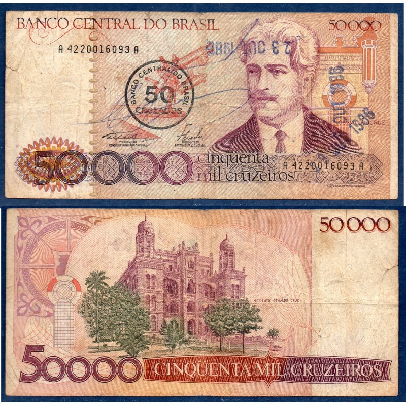 Bresil Pick N°207, B Billet de banque de 50 Cruzadosos 1986