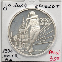 100 francs argent BE 1996 Jo, le lancé de Javelot pièces de monnaies de Paris
