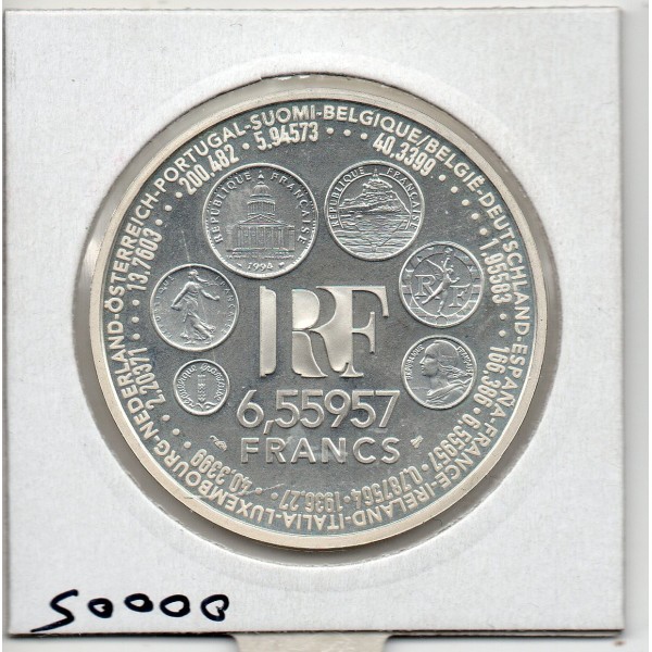 6.55957 francs argent BE 1999 Parité Franc euro pièces de monnaies de Paris