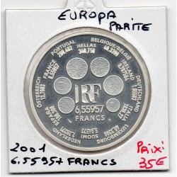 6.55957 francs argent BE 2001 Parité Franc euro pièces de monnaies de Paris