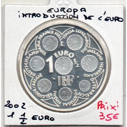 1 1/2 euro argent BE 2002 Europa introduction de l'euro pièces de monnaies de Paris