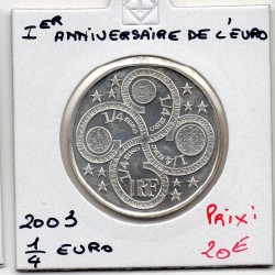 1/4 euro argent BU 2003 Europa 1er anniversaire euro pièces de monnaies de Paris