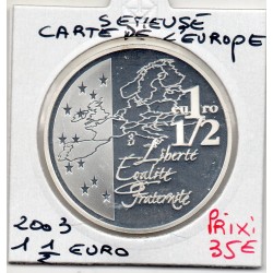 1 1/2 euro argent BE 2003 Semeuse, Carte de l'europe pièces de monnaies de Paris