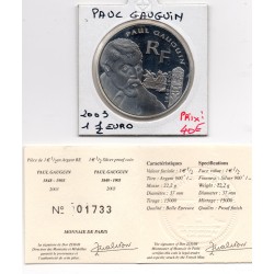 1 1/2 euro argent BE 2003 Paul Gauguin pièces de monnaies de Paris