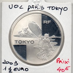 1 1/2 euro argent BE 2003 Vol Paris-Tokyo pièces de monnaies de Paris