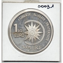 1 1/2 euro argent BE 2003 Vol Paris-Tokyo pièces de monnaies de Paris