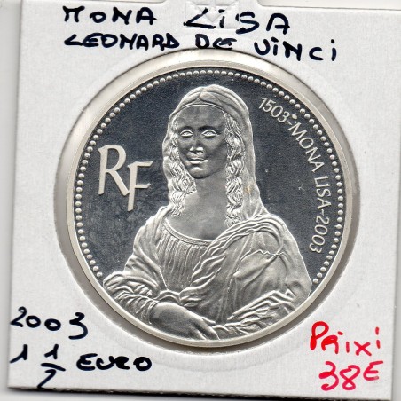 1 1/2 euro argent BE 2003 Mona Lisa, Leonard de Vinci pièces de monnaies de Paris