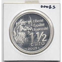 1 1/2 euro argent BE 2003 Mona Lisa, Leonard de Vinci pièces de monnaies de Paris