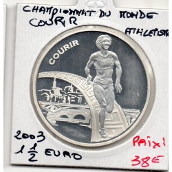1 1/2 euro argent BE 2003 Courir, championnat du monde athlétisme pièces de monnaies de Paris