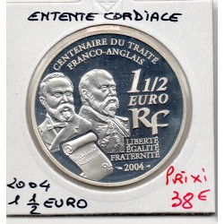 1 1/2 euro argent BE 2004 Entente Cordiale pièces de monnaies de Paris