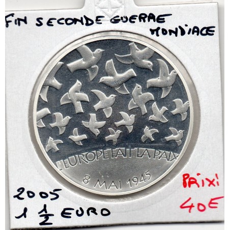 1 1/2 euro argent BE 2005 Fin de la Seconde guerre mondiale pièces de monnaies de Paris