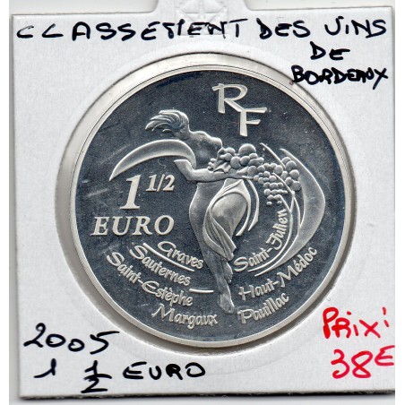 1 1/2 euro argent BE 2005 Classement des vins de Bordeaux pièces de monnaies de Paris