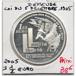 1 1/2 euro argent BE 2005 Semeuse Loi du 9 décembre 1905 pièces de monnaies de Paris