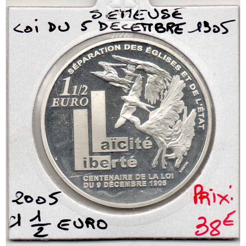 1 1/2 euro argent BE 2005 Semeuse Loi du 9 décembre 1905 pièces de monnaies de Paris