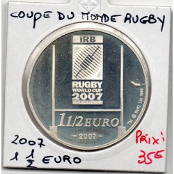 1 1/2 euro argent BE 2007 Coupe du monde de rugby pièces de monnaies de Paris