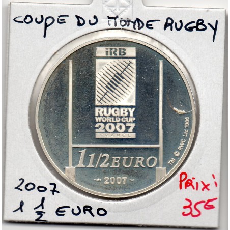 1 1/2 euro argent BE 2007 Coupe du monde de rugby pièces de monnaies de Paris