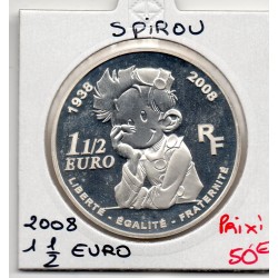 1 1/2 euro argent BE 2008 Spirou pièces de monnaies de Paris