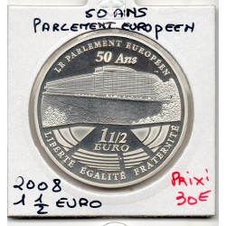 1 1/2 euro argent BE 2008 50 ans Parlement européen pièces de monnaies de Paris