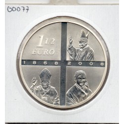 1 1/2 euro argent BE 2008 Lourdes pièces de monnaies de Paris