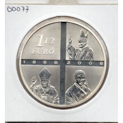 1 1/2 euro argent BE 2008 Lourdes pièces de monnaies de Paris