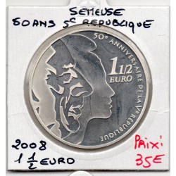 1 1/2 euro argent BE 2008 Semeuse 50 ans 5eme République pièces de monnaies de Paris
